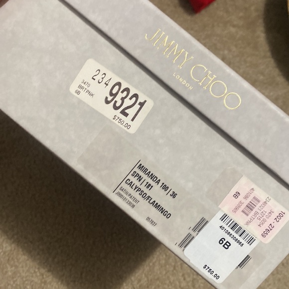 Jimmy Choo Miranda Orange and Pink Colorblock Peep Toe Strappy Heel - Picture 7 of 8